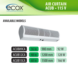 ecox ACUB09CA Air Curtain 36 in, 110 V, 60 Hz, 1 Ph, 100 W. For Residential or Commercial Use
