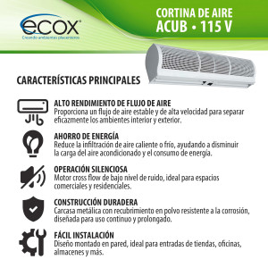 ecox ACUB09CA Cortina de Aire de 90 cm, 110 V, 60 Hz, 1 Ph, 100 W. Para uso Residencial o Comercial