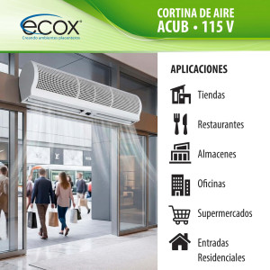 ecox ACUB15CA Cortina de Aire de 150 cm, 110 V, 60 Hz, 1 Ph, 175 W. Para uso Residencial o Comercial