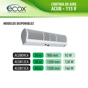 ecox ACUB15CA Cortina de Aire de 150 cm, 110 V, 60 Hz, 1 Ph, 175 W. Para uso Residencial o Comercial