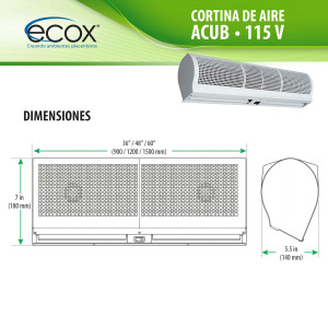 ecox ACUB15CA Cortina de Aire de 150 cm, 110 V, 60 Hz, 1 Ph, 175 W. Para uso Residencial o Comercial