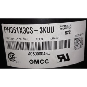 GMCC Compresor Rotativo velocidad fija Toshiba 208-230V/60Hz/1Ph Lra 60 Compatible con R22, PH361X3CS-3KUU 201400600220 11103010001629