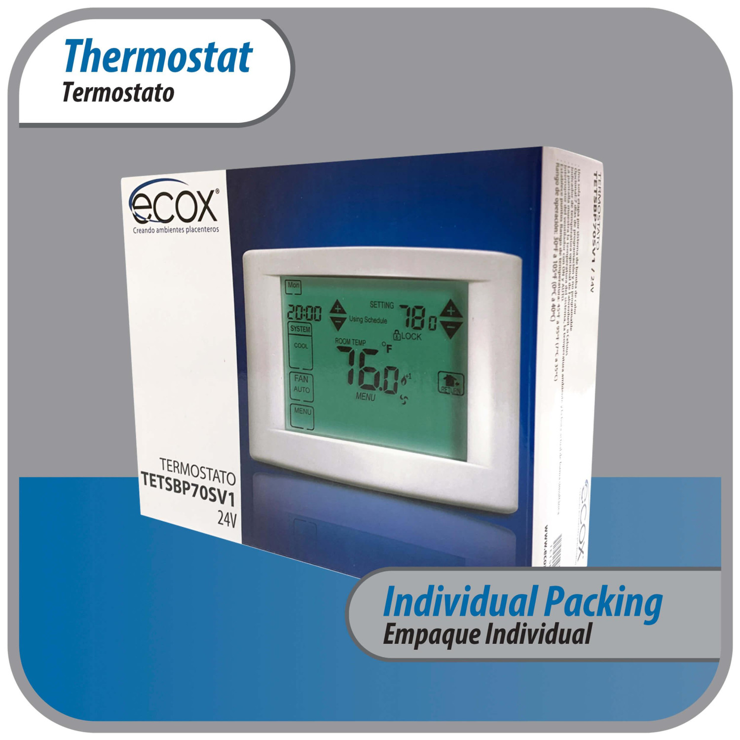 Ecox 7 Day Programmable air conditioning thermostat digital for home or  office Touch Screen 5in LCD