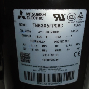 Compresor Inverter Mitsubishi Tnb306fpgmc Compatible con R410A, 11103020000126 / 201401500220 / 11103020000002 / 201401510160
Sirve: Emvrf50c00b / Eddm036c16b