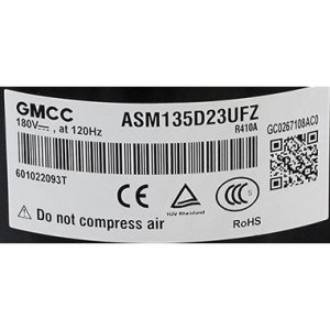 GMCC Compressor DC rotary Inverter 18,000 Btu/hr R410 ASM135D23UFZ, 201400611250, 11103020000006
 GMCC Compressor DC rotary Inverter 18,000 Btu/hr R410 ASM135D23UFZ, 201400611250, 11103020000006