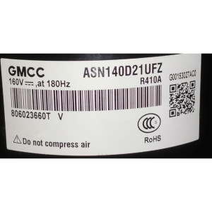 GMCC Compresor Rotativo Inverter DC ASN140D21UFZ RoHS R-410a 11103020003099
Fits: 38MHRBQ18AA3, DLCERAH18AAK, EDHM18C19B, INVERTER18CRFN1W, INVERTER18CRSL1, INVERTER18CRWH1, PIA18265B